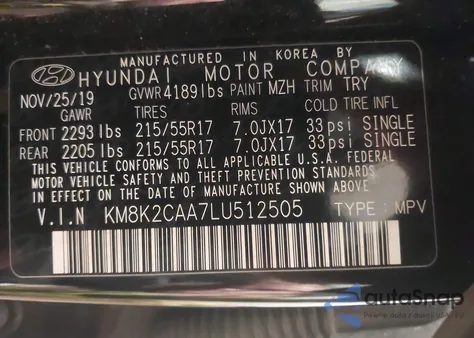 2020 Hyundai Kona Sel из США, поврежденный, VIN KM8K2CAA7LU512505